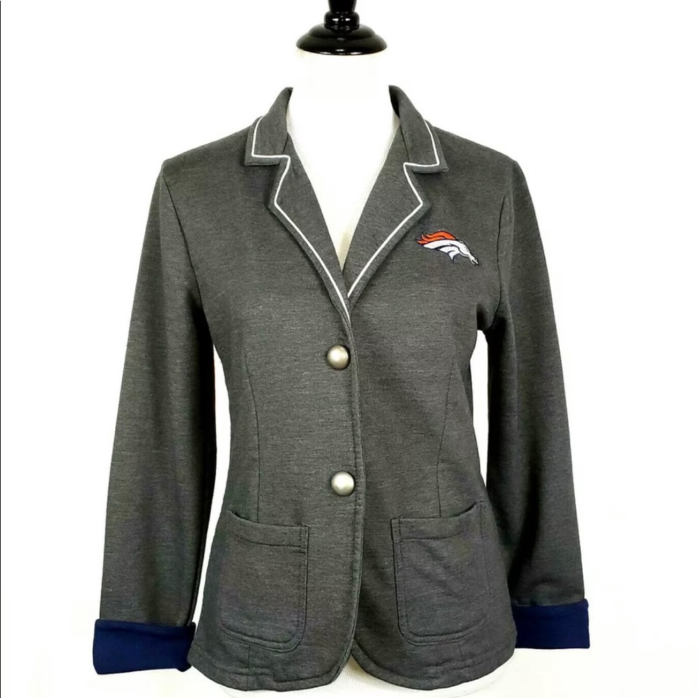 NFL Denver BRONCOS~Majestic Fan Fashion~Gray 2-Button Blazer Jacket~Women M~RARE